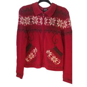 Designers Studio Originals Women's Small Red Christmas Cardigan Mitten Pockets